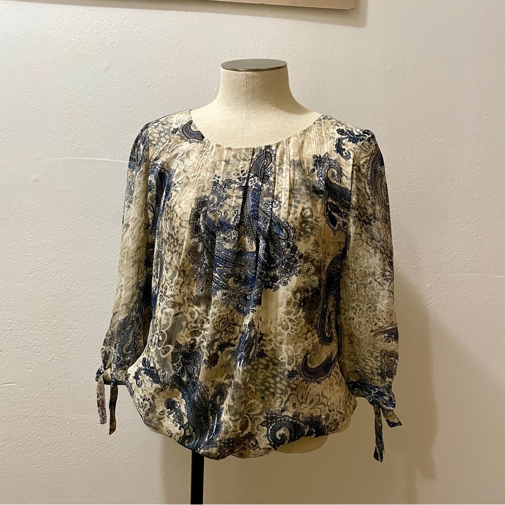 Roz & Ali Paisley Print Chiffon Babydoll Blouse - Size Extra Small 🌟🌟